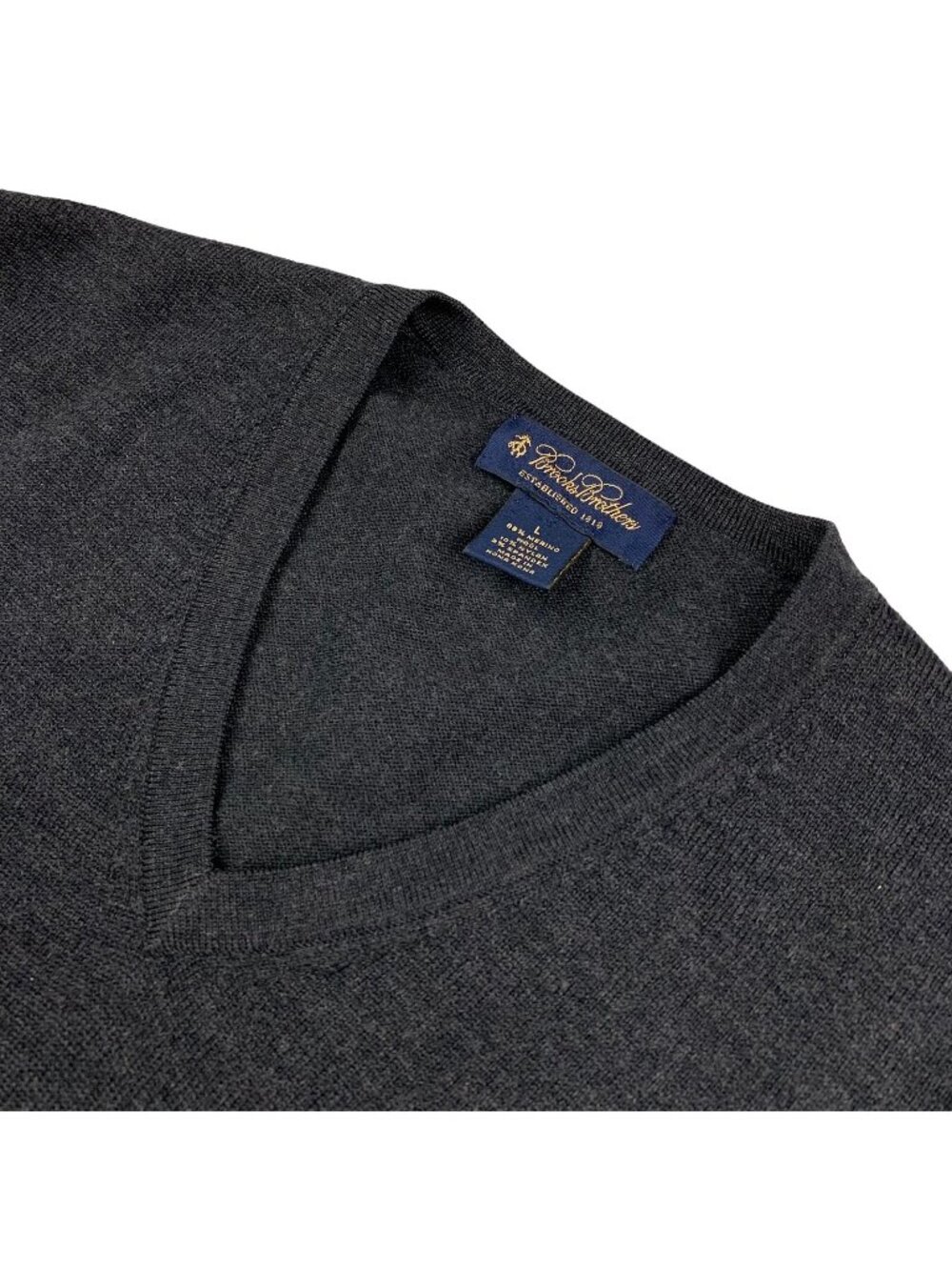 Brooks Brothers Men's Wool Blend V-Neck Sweater Dark Gray • Large